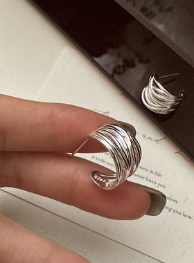 法国【设计师】CARLINE纯银多线条耳环ins设计风简约弧形耳钉耳饰