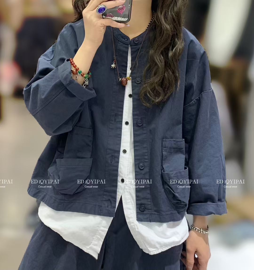 3555#韩国洗水棉纯色圆领宽松百搭外套文艺简约休闲上衣女装