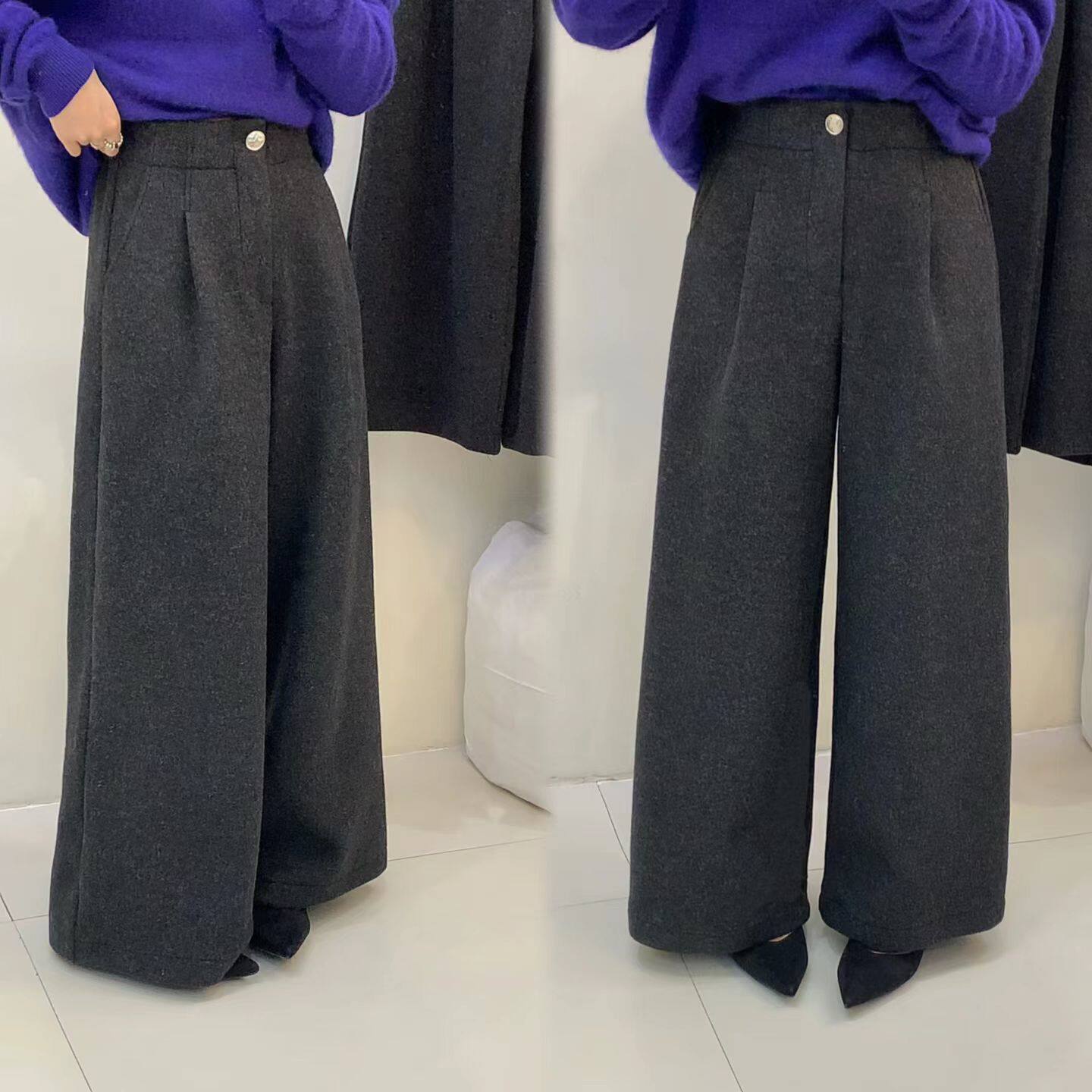 LT-莳蔻1393#半松紧腰毛呢加厚直筒阔腿休闲裤女蓝田莳蔻正品加绒,女装/女士精品,休闲裤,淘宝优惠券,粉丝福利购,淘宝优惠卷