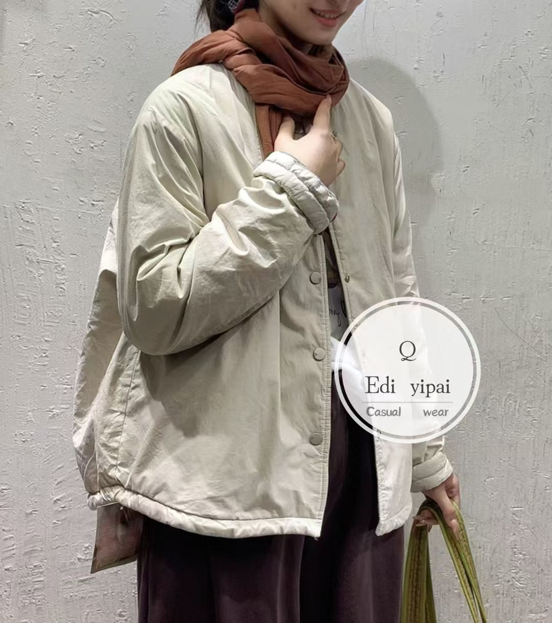 ED，33010#洗水棉面料羊毛绒填充棉衣简约时尚潮流百搭圆领棉服