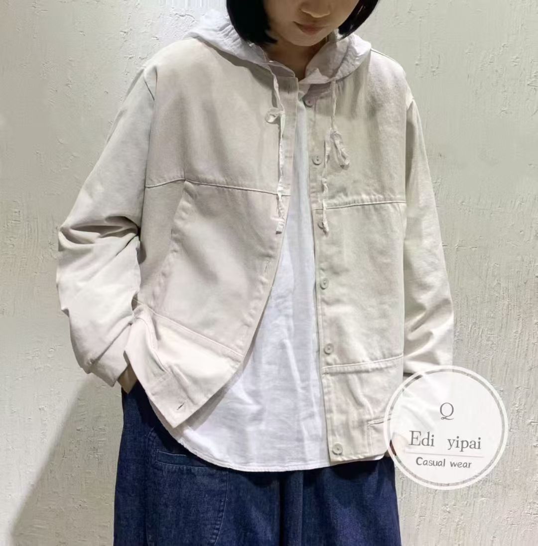 ED,7478洗水牛仔拼接针织纯棉袖子做旧短外套百搭简约女