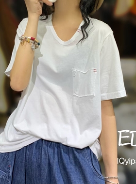 EDIQYIPAI春季3635#夏季03635#精棉平纹v领长袖短袖T恤女百搭显瘦