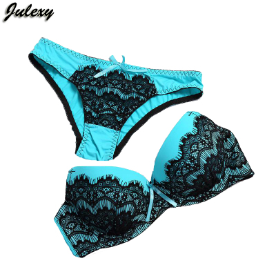 Julexy Solid Color Sexy Áo lót ren châu Âu và châu Mỹ Nữ Cám dỗ Thong Thin Cup CD Cup Bộ đồ lót đồ tắm biển