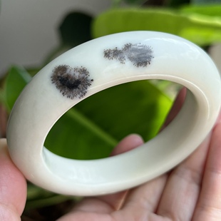 天然岫玉辽阳花玉象牙白草花手镯58加口径可盘玩正品包邮