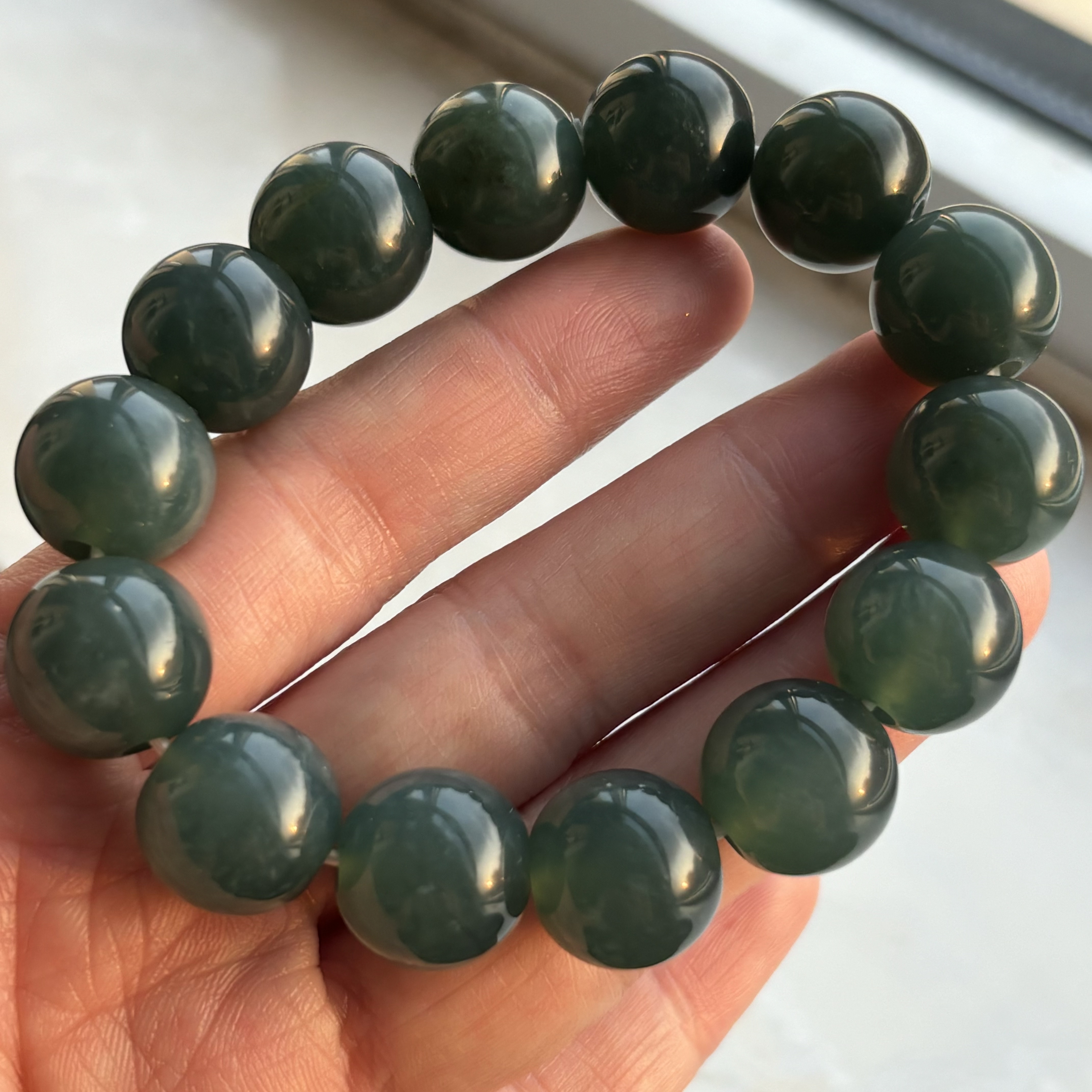 天然岫玉花玉老蓝水14圆珠手链深蓝色男女同款手串正品包邮