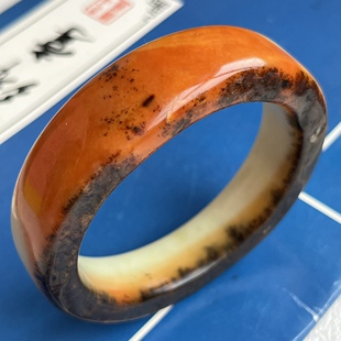 天然岫玉辽阳花玉橘白俏色草花原皮手镯60口径精品可盘玩保真包邮