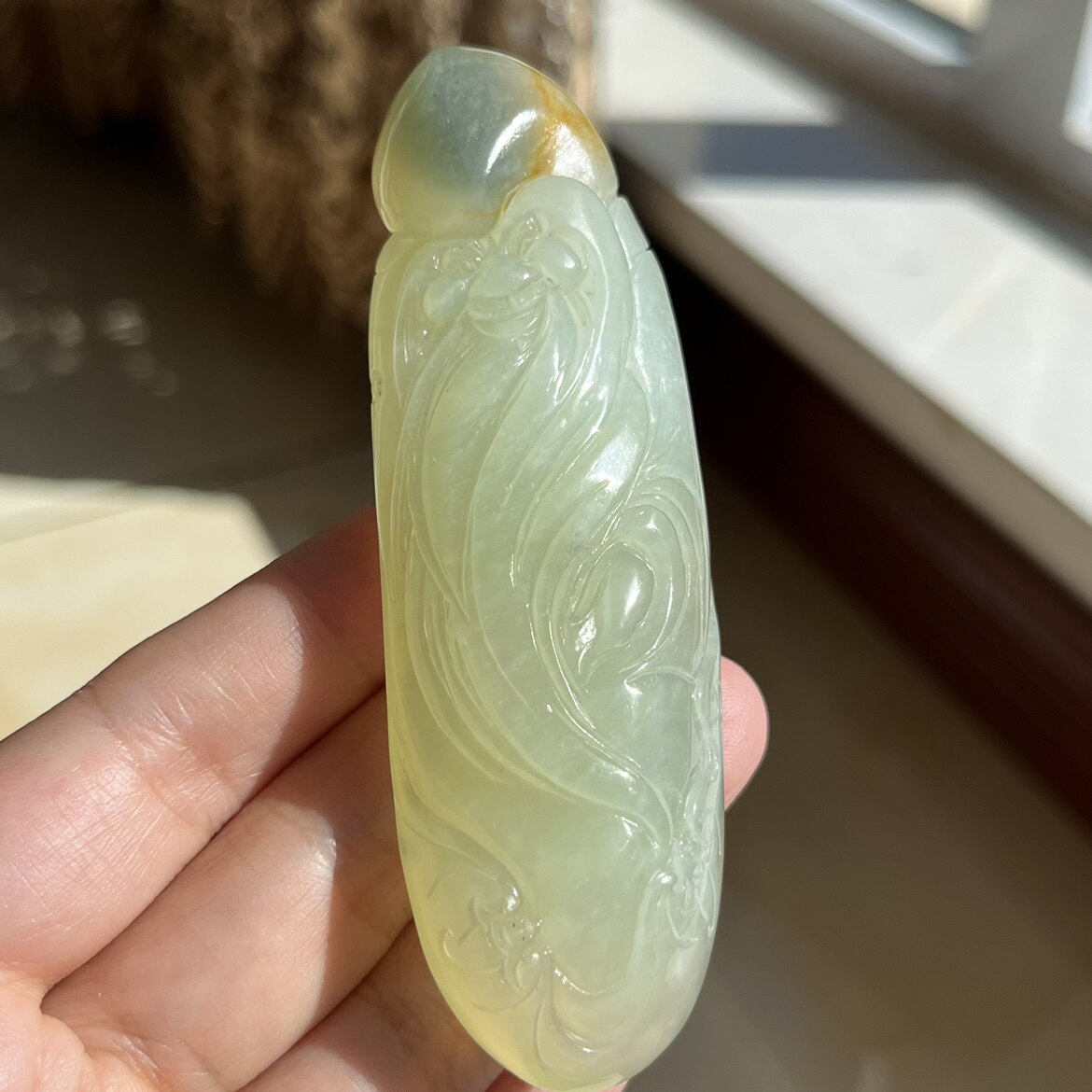 天然岫玉花玉俏色寿星手把件手工雕刻正品包邮保真