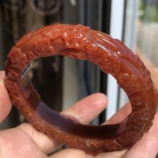 天然岫玉辽阳红金沙手镯56口径梅花手镯花开富贵正品包邮