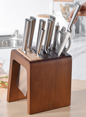 实木刀架台面刀座多功能厨房抗菌通风防霉置物家用菜刀具收纳架