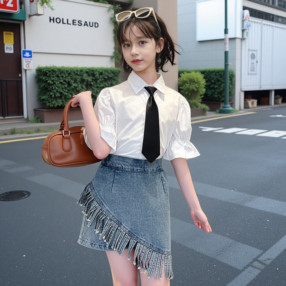 女童学院风套装夏季短袖白色