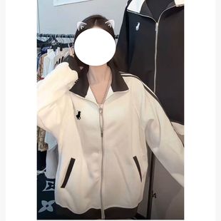 快手网红同款条纹撞色拼接长袖拉链百搭休闲中大童外套女童秋冬款