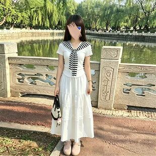 新款2026快手网红同款女童温柔风披肩上衣短袖T恤+白色花边半身裙