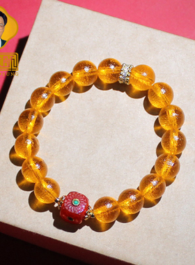 宋大师天珠包金款黄色琉璃手链