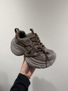 安妮黑豹2025新款女鞋厚底增高老爹鞋潮网面透气女士运动鞋休闲鞋