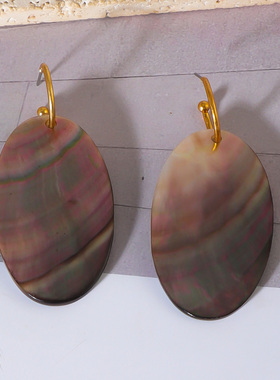 原创设计 欧美风饰品 椭圆形黑蝶贝时尚个性夸张款拆了耳环女耳钉