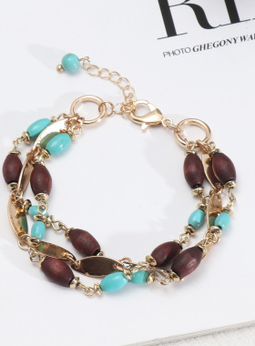 原创设计欧美风饰品珠木头绿松石