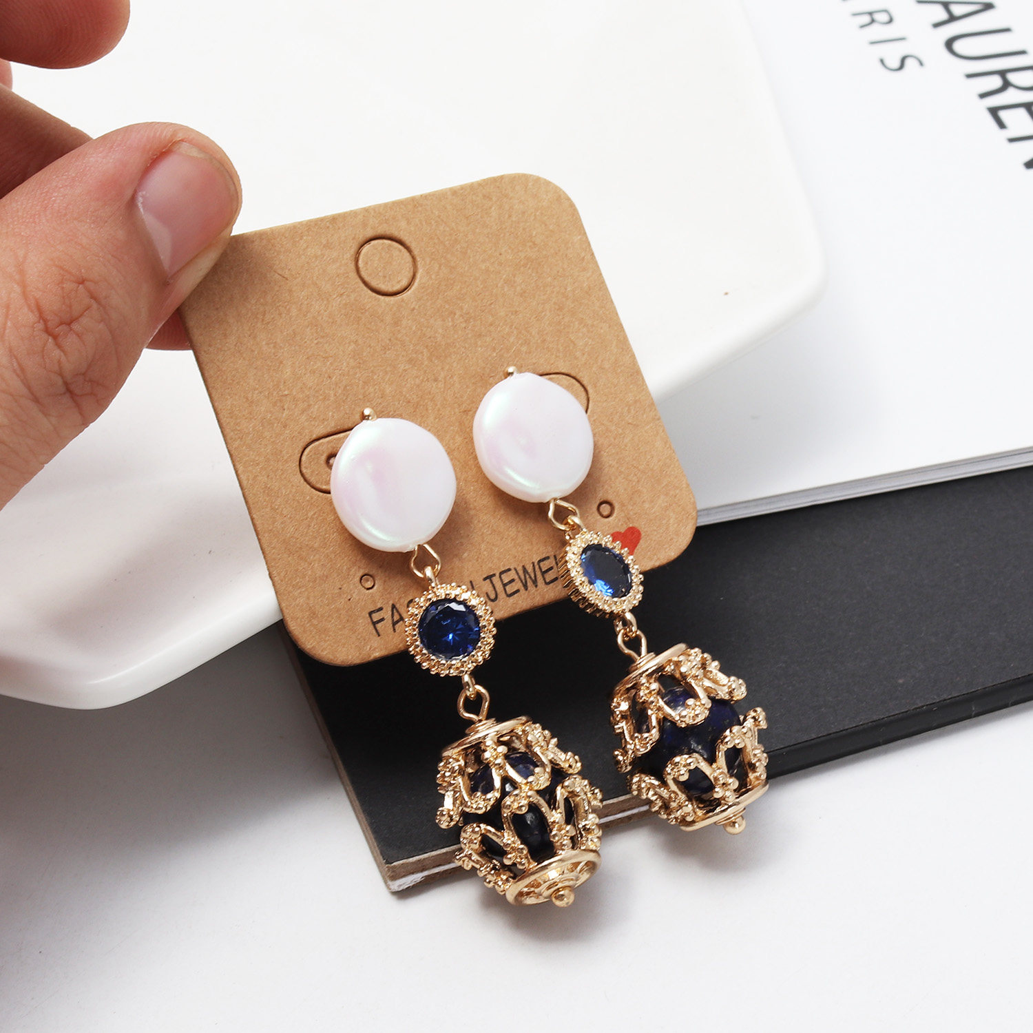 潮流设计 欧美风饰品 中古耳环珍珠蓝色天然石复古宫廷风精美耳钉,饰品/流行首饰/时尚饰品新,耳钉,淘宝优惠券,粉丝福利购,淘宝优惠卷