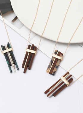 欧美风长款质感合金木头项链饰品