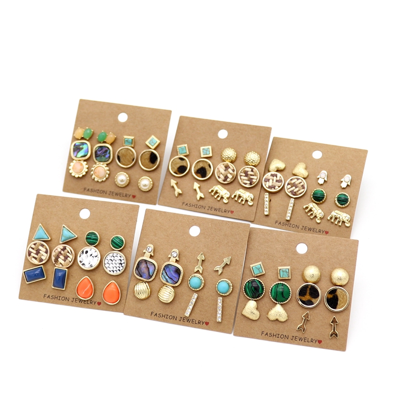 原创设计风开发草编豹纹成套耳钉