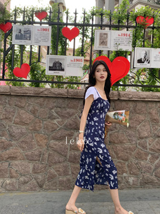 LE LIEBE 设计师款 藏蓝色印花吊带 氛围感绝绝子