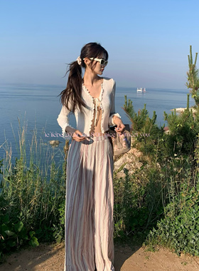 LE LIEBE 夏季彩色竖条纹 休闲裤 宽松阔腿 时尚百搭 垂感慵懒风