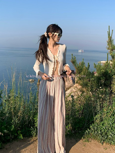 LE LIEBE 夏季彩色竖条纹 休闲裤 宽松阔腿 时尚百搭 垂感慵懒风