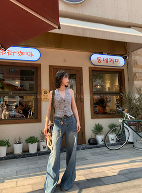 LE LIEBE 高腰立体裁剪 显瘦牛仔裤 直筒水洗宽松阔腿微喇休闲裤