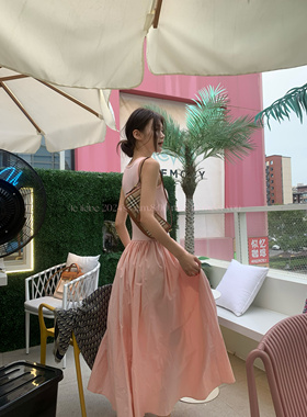 LE LIEBE 法式粉色背心连衣裙茶歇短袖拼接气质款设计感修身A字裙