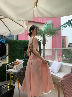 LE LIEBE 法式粉色背心连衣裙茶歇短袖拼接气质款设计感修身A字裙