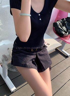 LE LIEBE 韩版裙裤夏 褶短裙小众设计高级感 棉感 百搭高级感