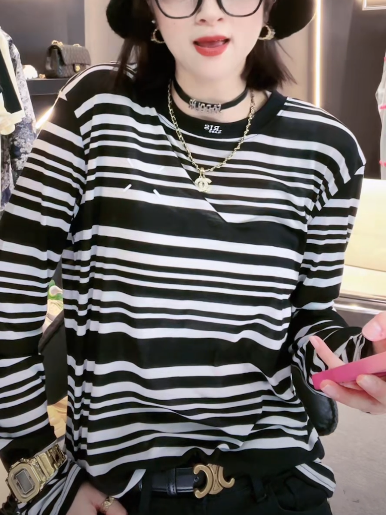 天丝薄款条纹长袖T恤女2025早秋新款小众设计感立体大码打底衫潮