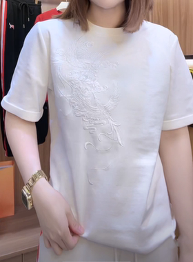 国风重工刺绣长袖T恤女2025春夏新款设计感宽松百搭圆领打底衫潮