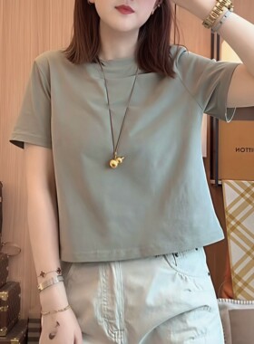 韩系极简风纯色短袖T恤女2026夏季新款高级小众百搭减龄显瘦上衣