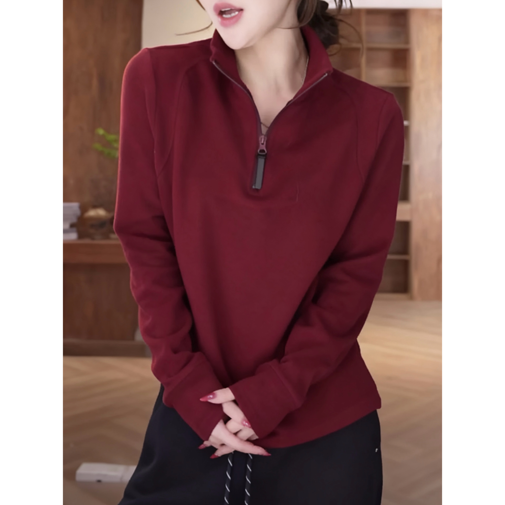 【送运费险】德绒半拉链长袖T恤