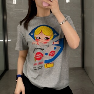 百搭减龄显瘦上衣 时尚 韩系卡通女孩字母印花短袖 T恤女2026夏新款