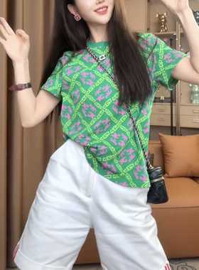 设计感印花短袖T恤女2025夏季新款时尚宽松显瘦百搭圆领上衣潮ins