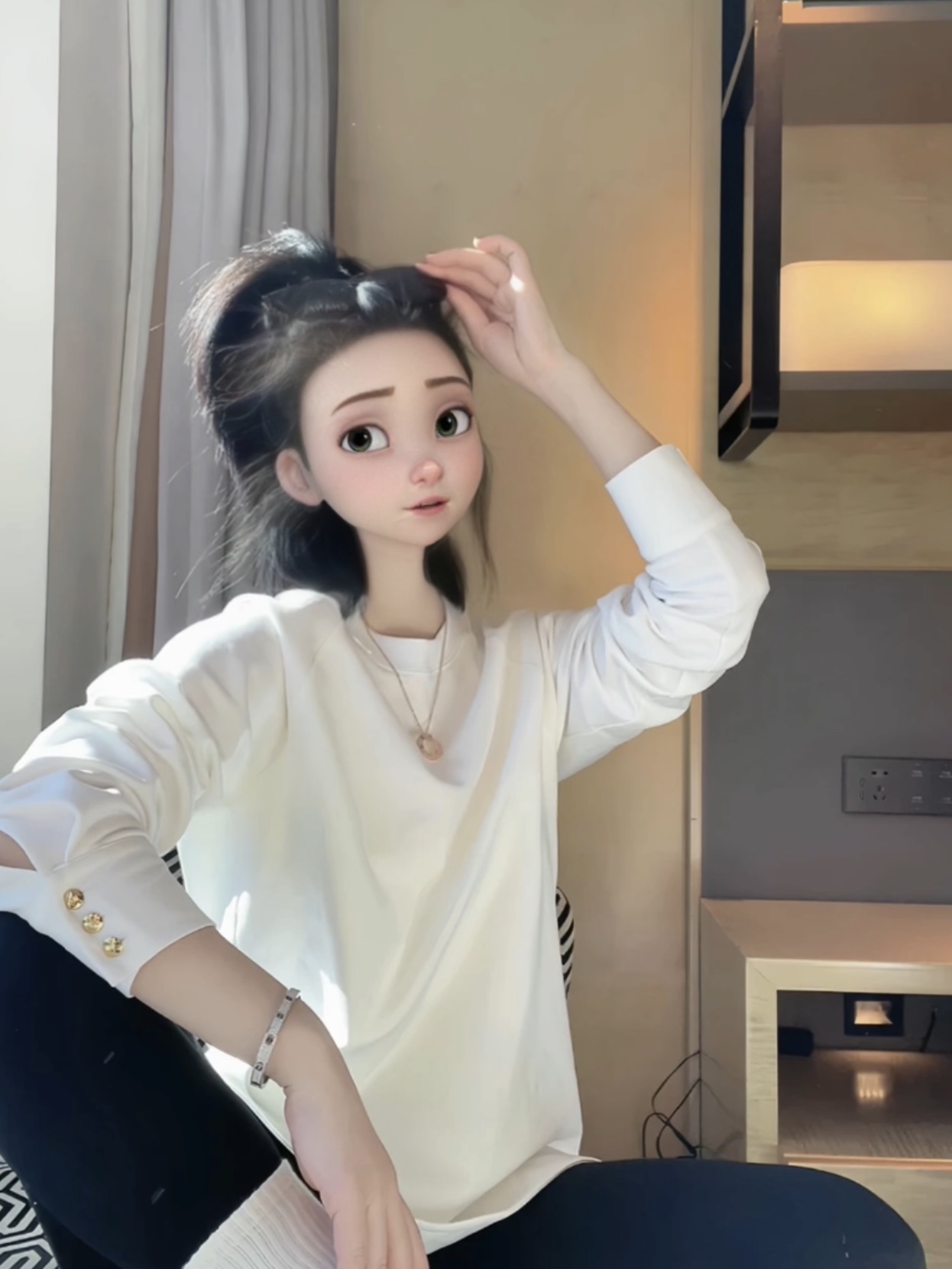 欧货衬衫袖金色纽扣中长款长袖T恤女2024秋季新款宽松百搭打底衫