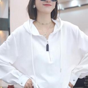 宽松百搭中长款 时尚 上衣潮 T恤女2025春秋新款 欧货半拉链连帽长袖