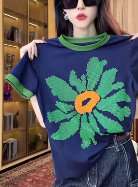重工立体植绒发泡印花短袖T恤女2025夏季新款潮牌百搭显瘦上衣ins