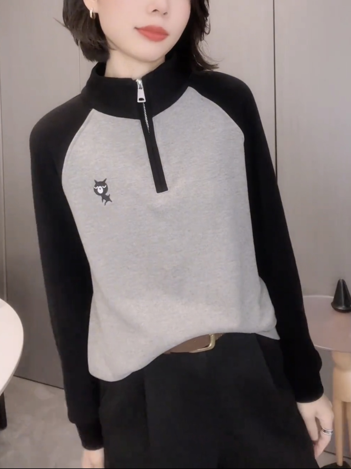 双面德绒半拉链立领卫衣女秋冬新款时尚百搭刺绣保暖大码打底衫潮