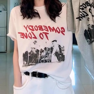 潮流时尚印花圆领短袖T恤女2026夏季新款亲肤休闲百搭上衣有垂感