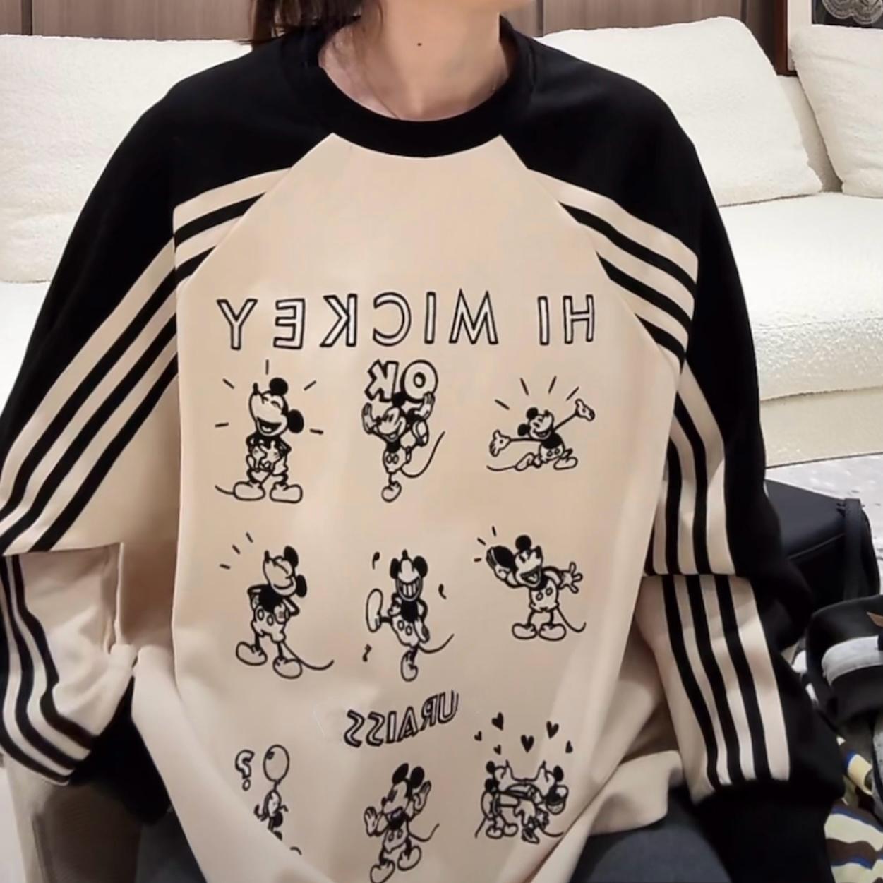 重工卡通刺绣撞色卫衣女2025春秋新款潮牌宽松百搭显瘦中长款上衣