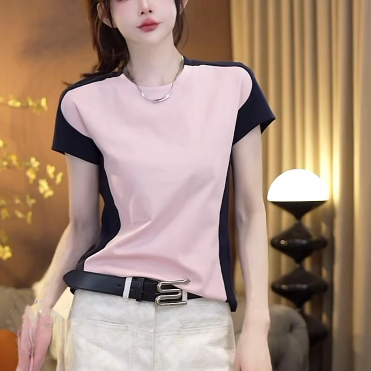 【送运费险】腰线拼接短袖T恤女