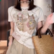 新款 卡通招财猫印花短袖 T恤女2026夏季 休闲百搭显瘦圆领上衣