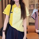 潮牌拼接撞色翻领短袖 字母刺绣百搭显瘦POLO衫 T恤女2026夏季 新款