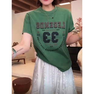 美式复古字母印花短袖T恤女2026夏新款经典基础款款休闲显瘦上衣