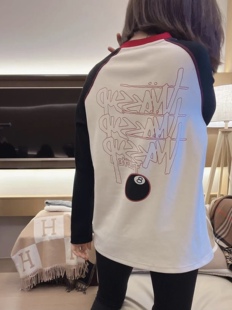 撞色拼接打底衫 2026春季 T恤宽松显瘦插肩袖 撞色字母涂鸦长袖 新款