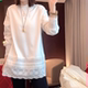 时尚 韩版 休闲宽松百搭上衣 T恤女2026春季 新款 蕾丝拼接中长款 长袖