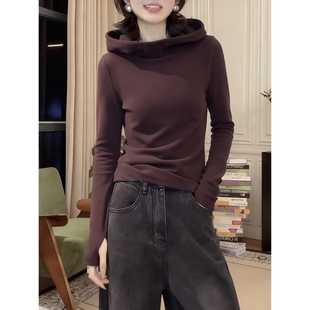 简约加厚双面德绒纯色连帽长袖卫衣女秋冬新款百搭休闲保暖上衣潮