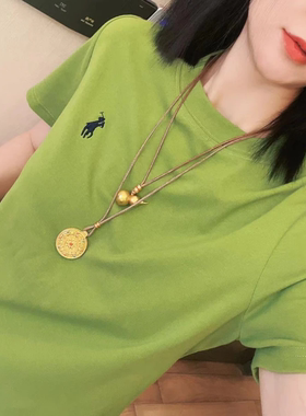 2025夏季新款骑士小马刺绣短袖T恤女简约休闲百搭显瘦圆领上衣潮